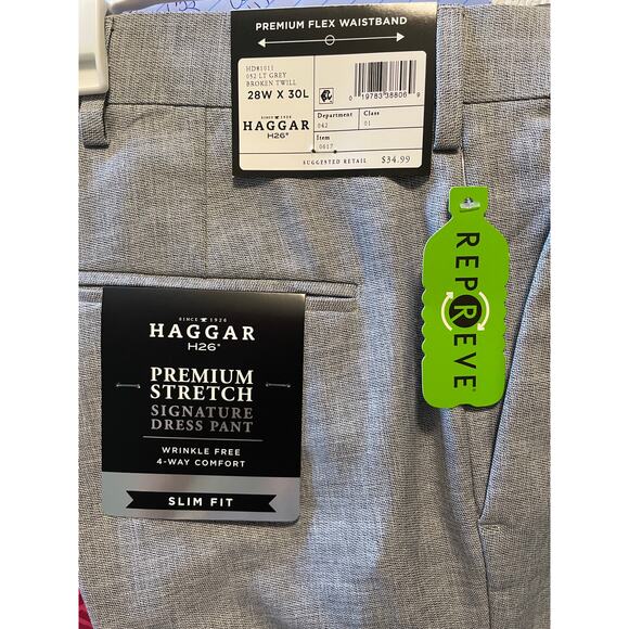 NWT Haggar H26 Men’s Stretch Slim Fit Dress Pants Lt Grey size 28x30 - Picture 7 of 8